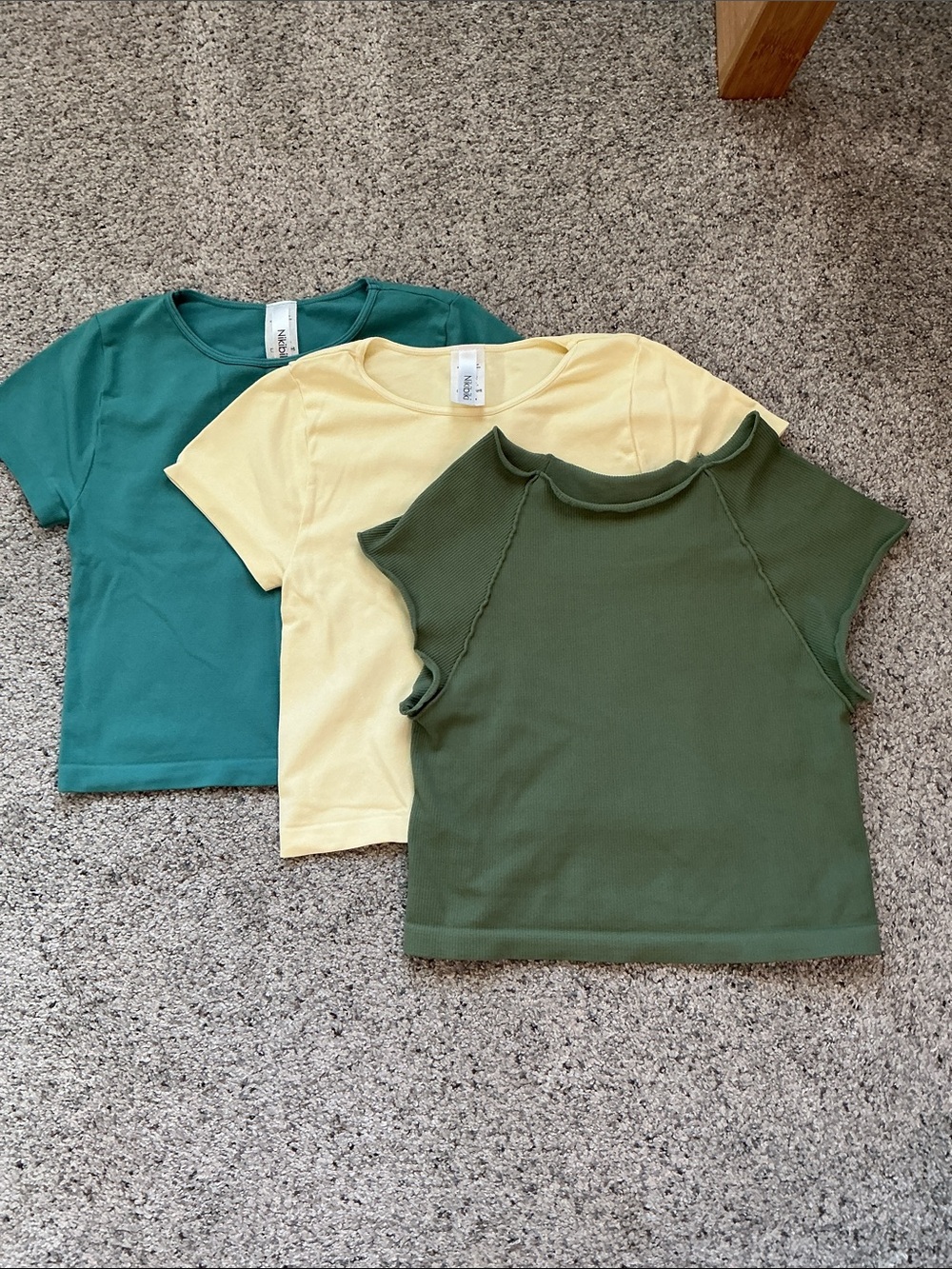 New Nikibiki Bundle of 2p3 Seamless Short Sleeve Tees ~ Yellow, Green, and Teal